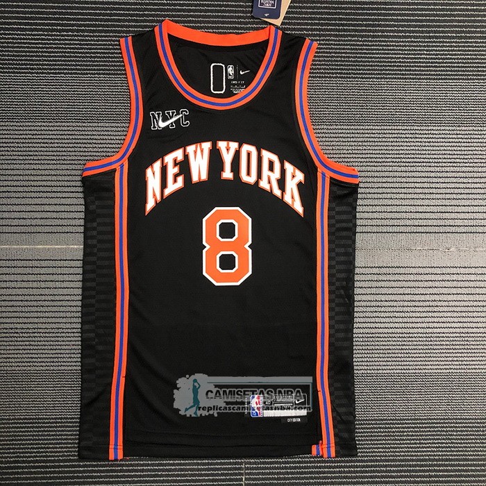 Camiseta New York Knicks Kemba Walker NO 8 Ciudad 2021-22 Negro